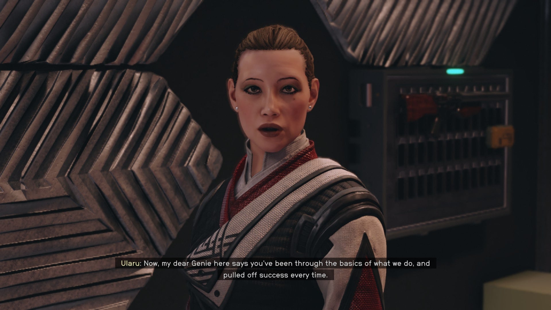 The player speaks to Ryujin Industries' head of operations, Ularu Chen, in Starfield