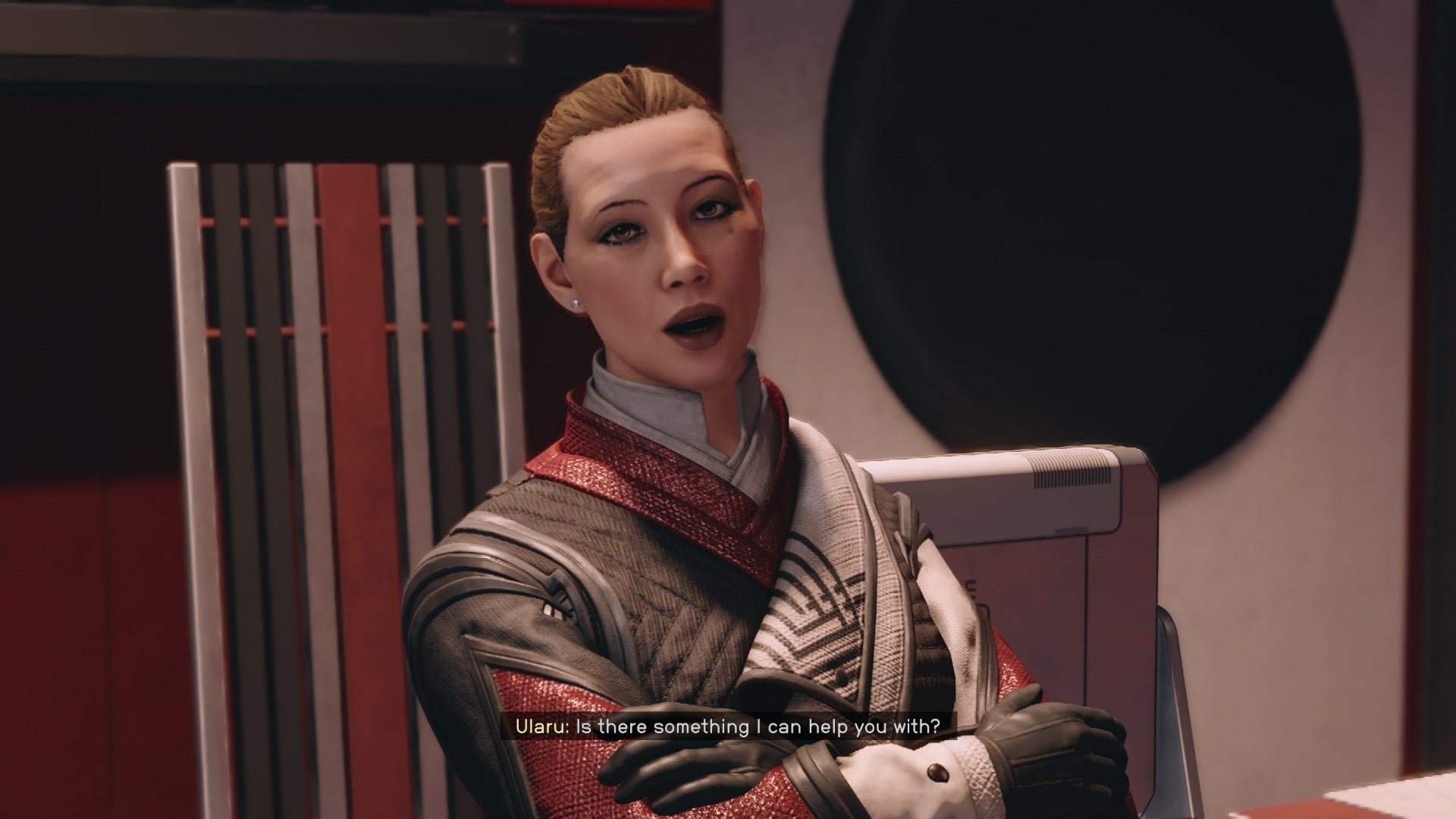 The player speaks with Ryujin Industries head of operations, Ularu, in her office in Starfield - 1