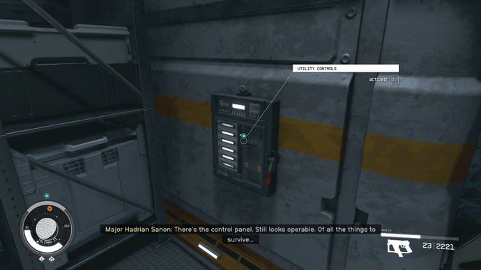 The player interacts with some Utility Controls to open the exit of a power plant in Londinion in Starfield