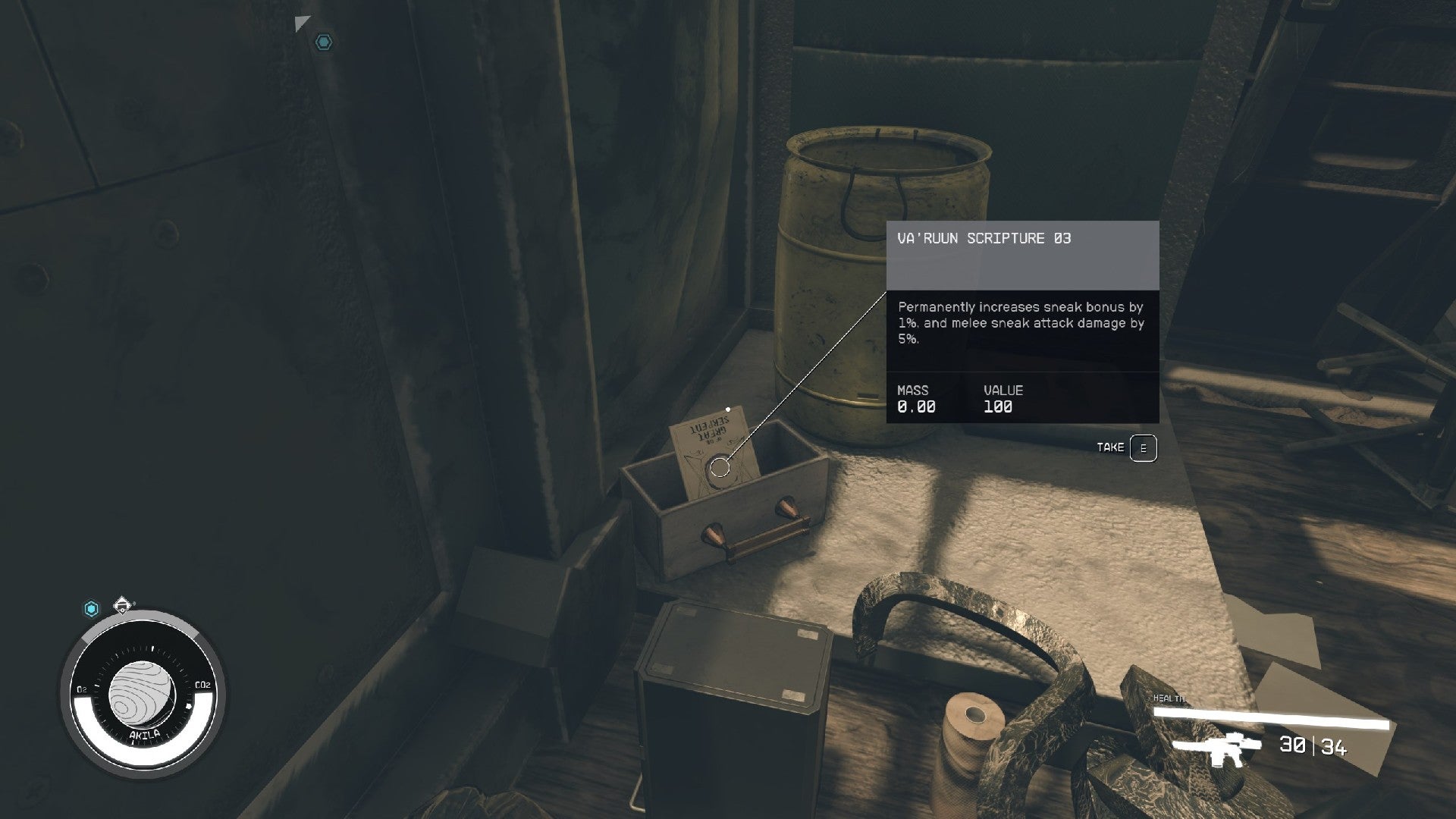 Starfield image showing a player staring at a skill book on a table.