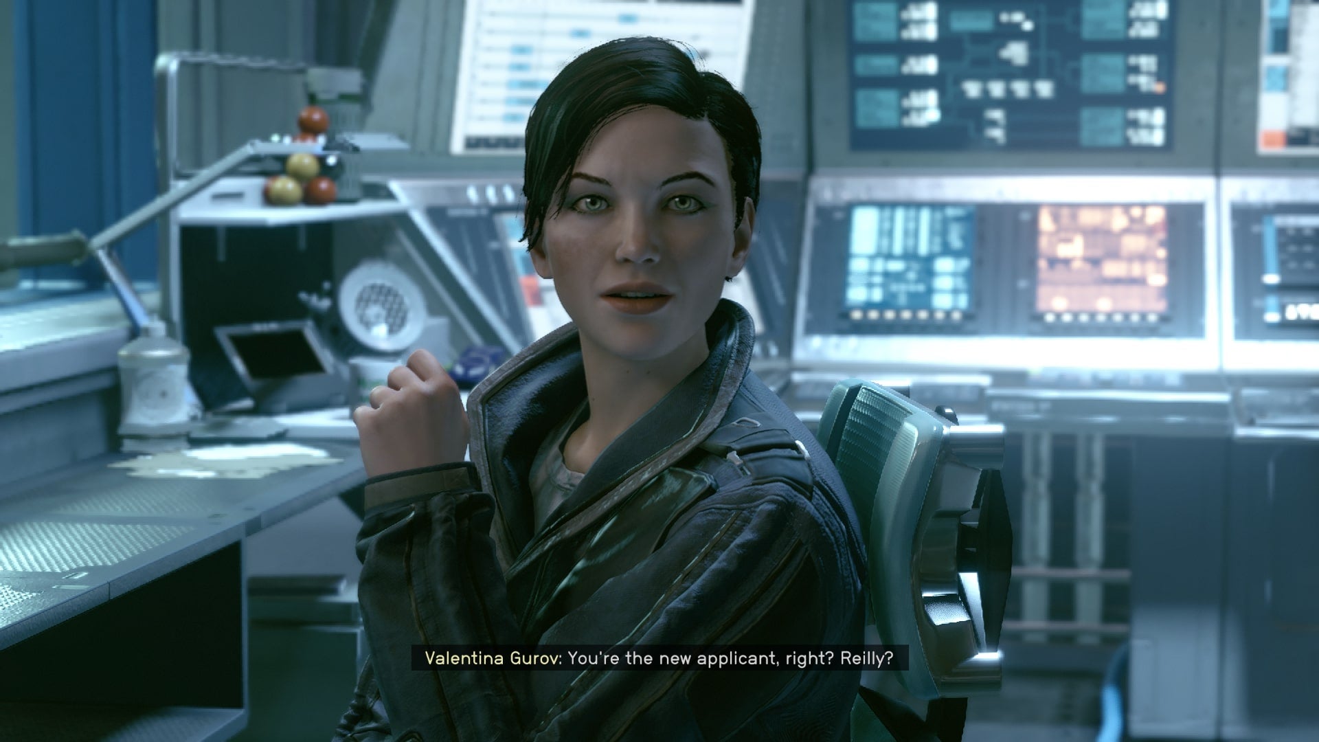 The player speaks with Xenofresh Fisheries manager, Valentina, about working for the corporation in Starfield