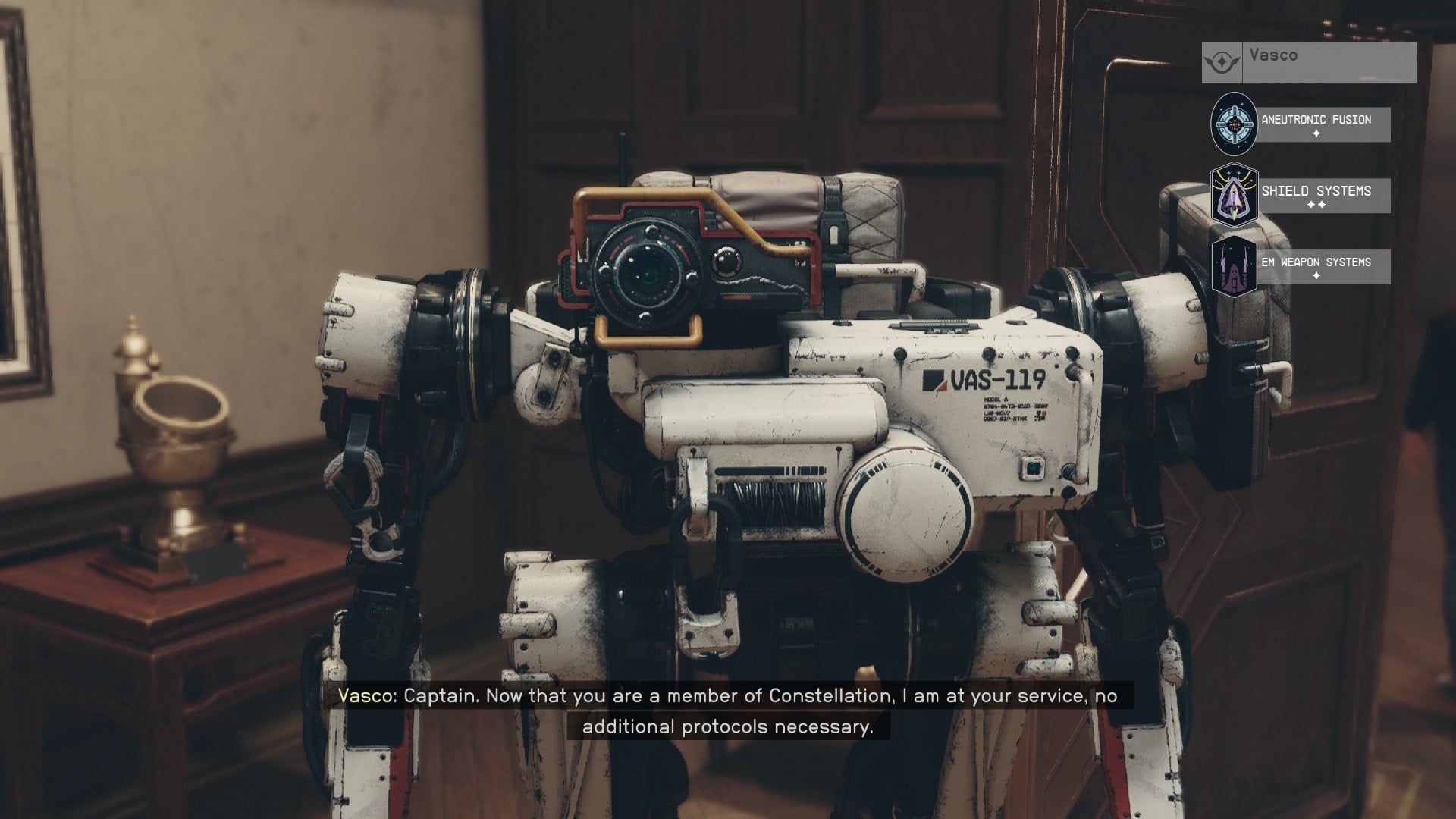 The player speaks with Vasco in The Lodge in Starfield - 8