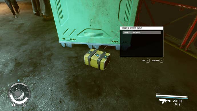The player retrieves Yannick's package from an alley in Ebbside in Starfield