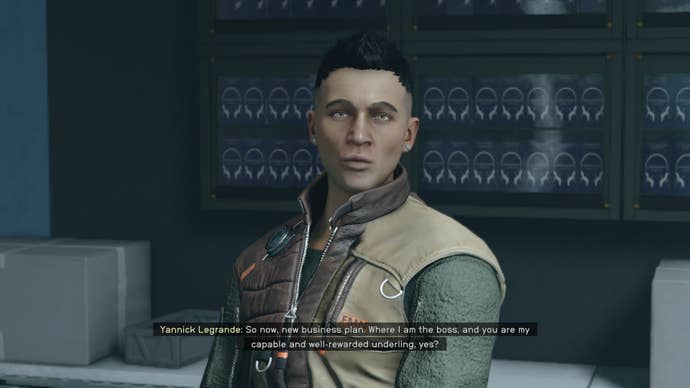 The player speaks with Yannick at Legrande’s Liqueurs in Neon in Starfield