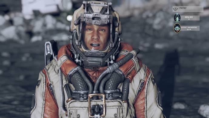 Talking in first person with heller with his skills listed on the top right hand side.