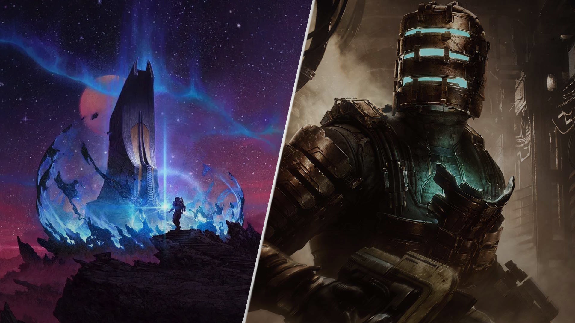 Key art from Starfield's Shattered Space expansion, and key art from Dead Space, featuring the armored main character, Isaac. - 1