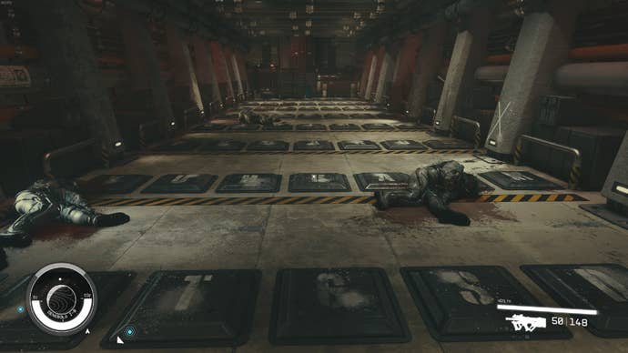 Starfield image showing the Mantis floor puzzle, with a grid of lettered tiles.