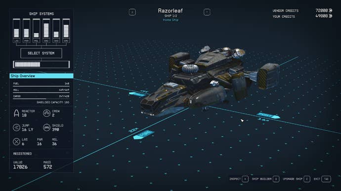 Starfield image showing the ship customisation screen.