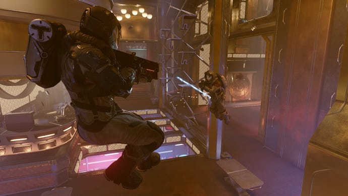 Fighting a Spacer in zero-G in Starfield.