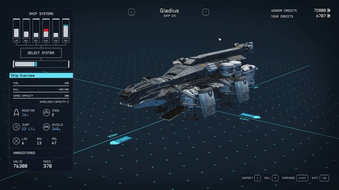 Starfield’s Gladius ship.