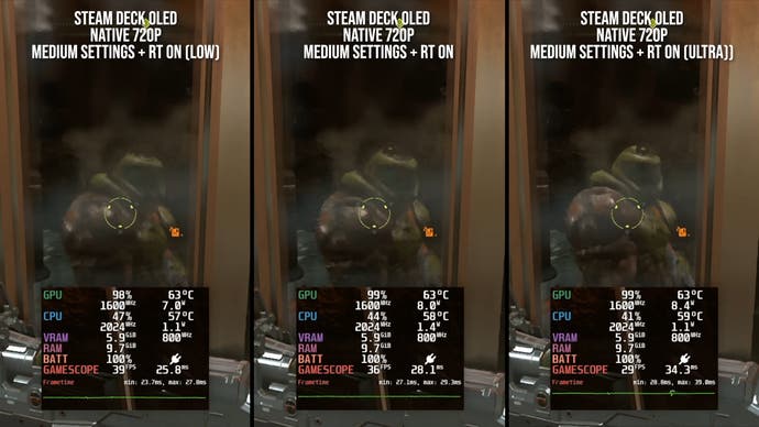 steam deck ray tracing screenshots: steam deck oled with different RT settings