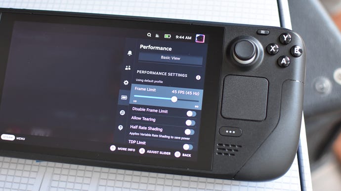The updated frame limit slider setting on the Steam Deck.