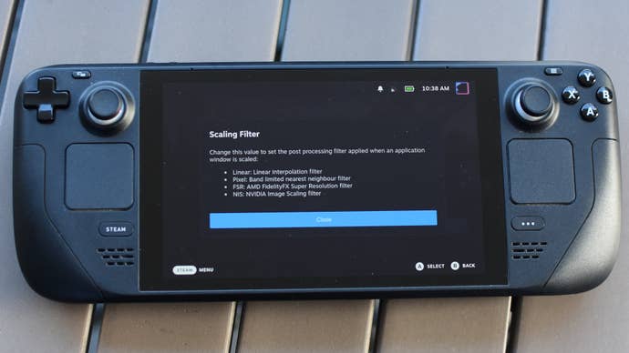 A Steam Deck showing Steam’s explanation of the different scaling modes.
