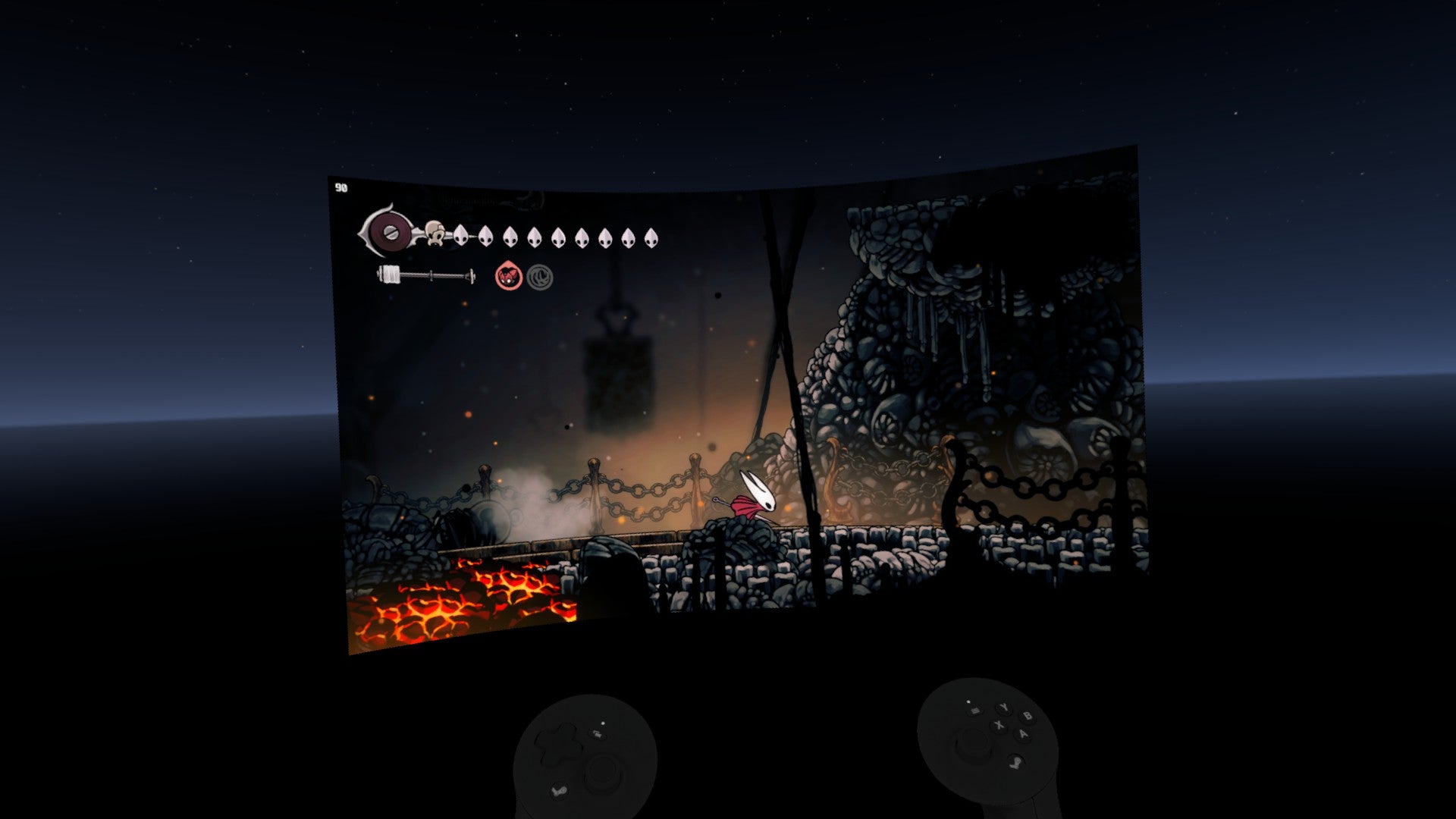 Hollow Knight: Silkson running in theatre mode on the Steam Frame.