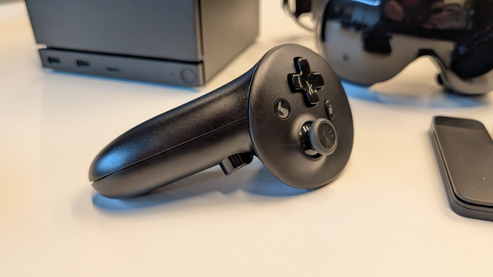 A controller for the Steam Frame VR headset.