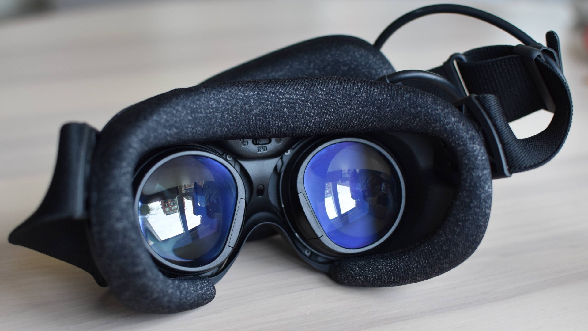 A view of the lenses inside the Steam Frame VR headset.