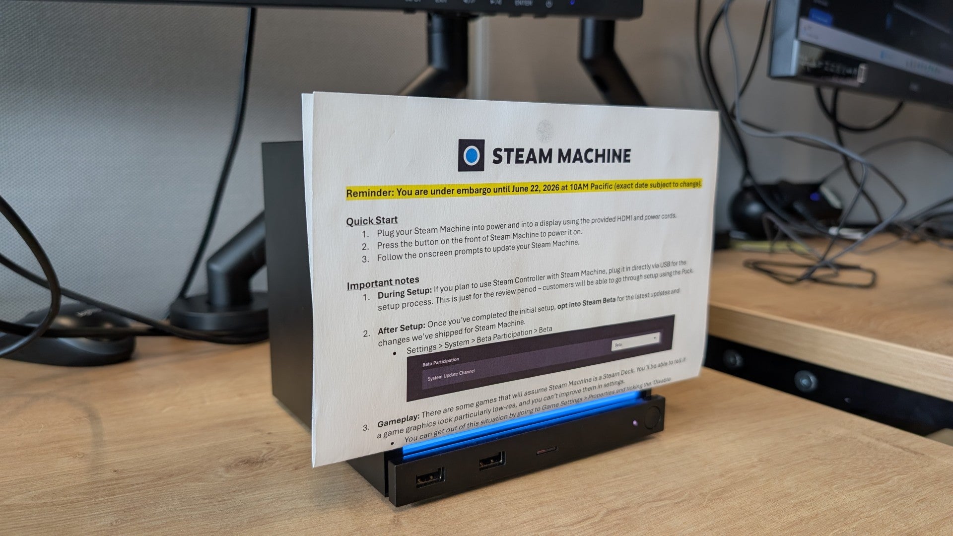 A Steam Machine with a folded piece of paper as a faceplate.