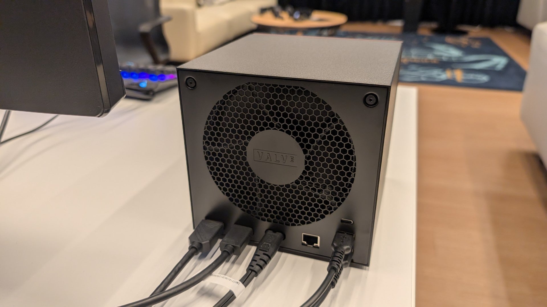 The rear of the 2026 Steam Machine, showing its circule fan exhaust and rear connections. - 4