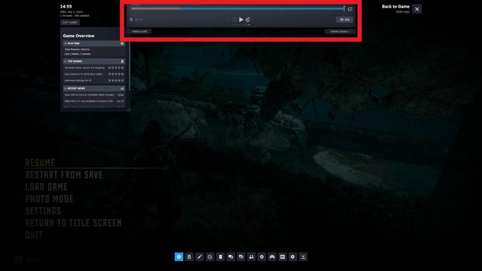 Step 3 of how to use Steam Game recording in background: Launch a game and start playing. In the Steam overlay, you can see the video recording timeline at the top.