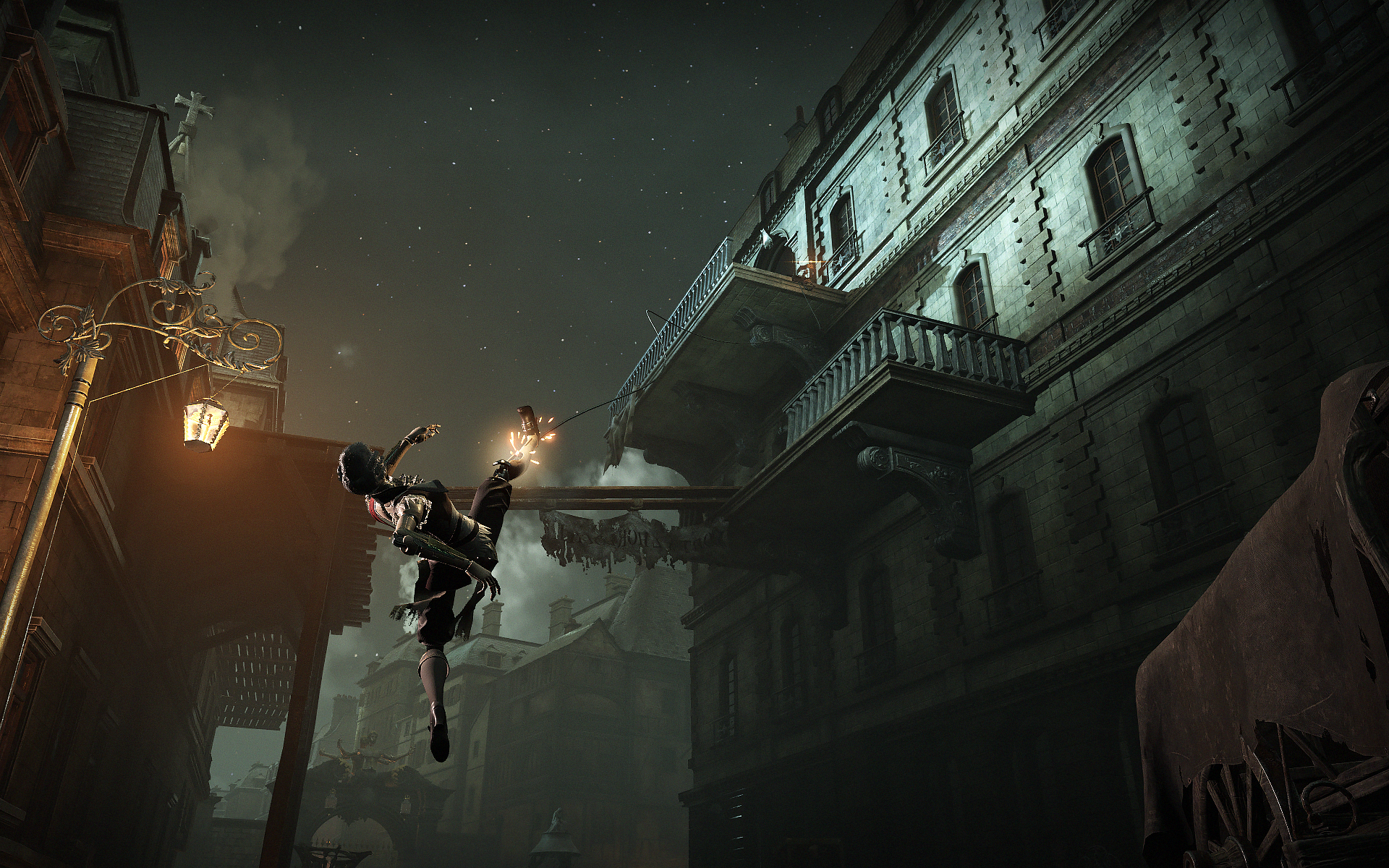 Aegis using the grappling hook in Steelrising