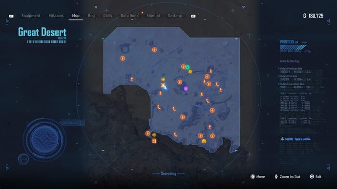 Map view of the Great Desert area in Stellar Blade with icons for Camps displayed.