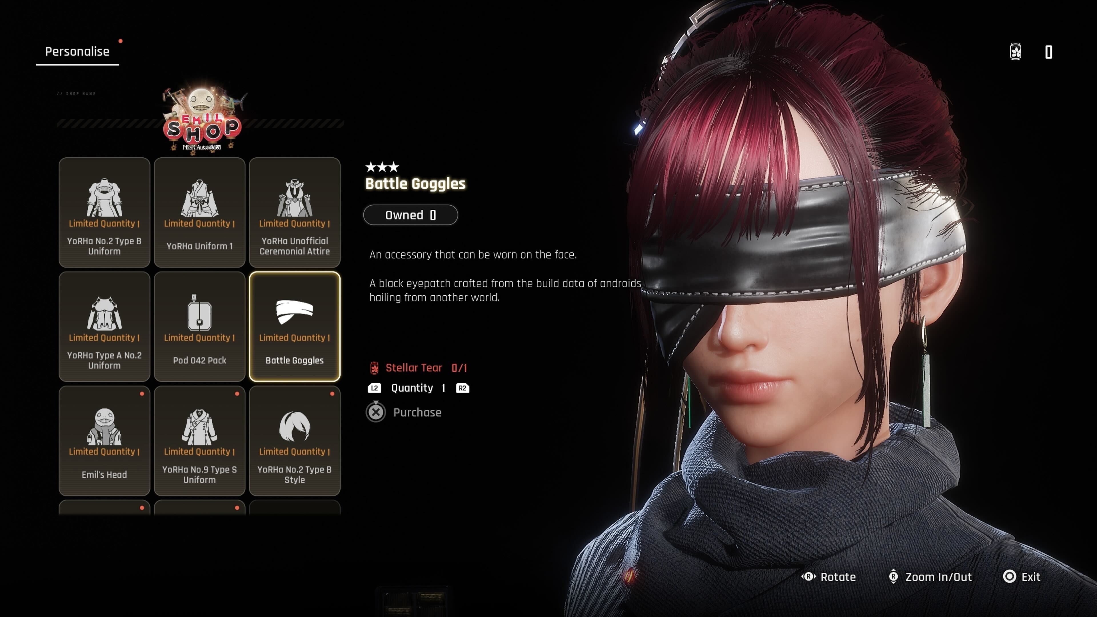 Eve&rsquo;s Battle Goggles outfit in Stellar Blade.