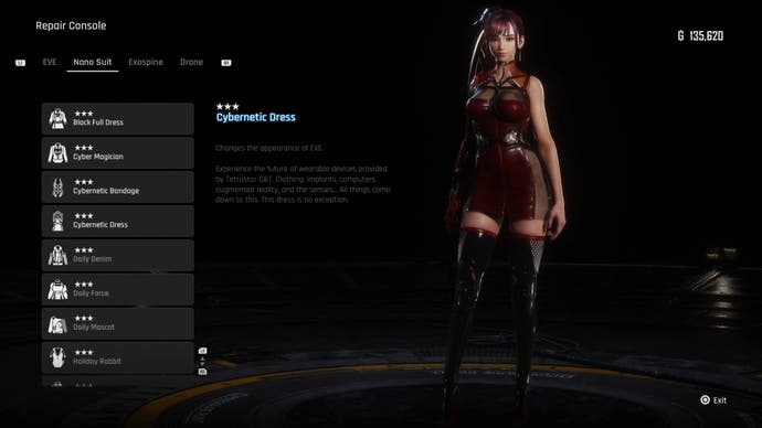 Menu view of Eve's Cybernetic Dress outfit in Stellar Blade.