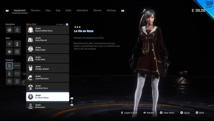 Menu view of Eve's La Vie en Rose outfit in Stellar Blade.