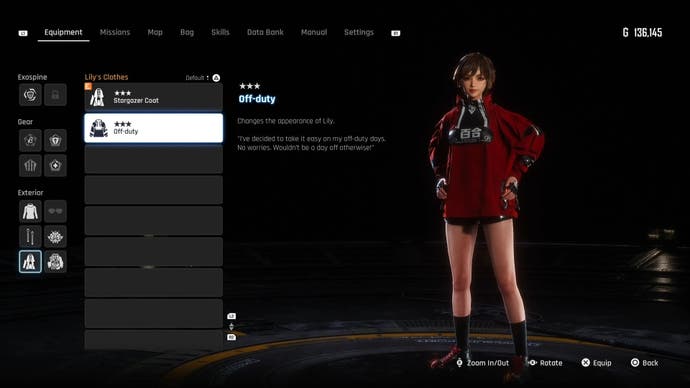 Menu view of Lily's Off duty outfit in Stellar Blade.