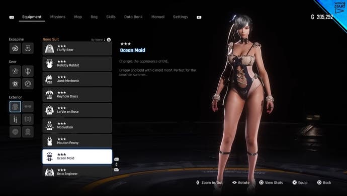 Menu view of Eve's Ocean Maid outfit in Stellar Blade.