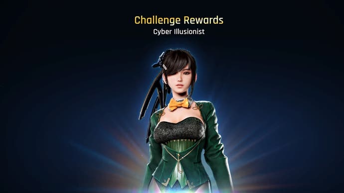 Eve wearing the Cyber Illusionist outfit in Stellar Blade.