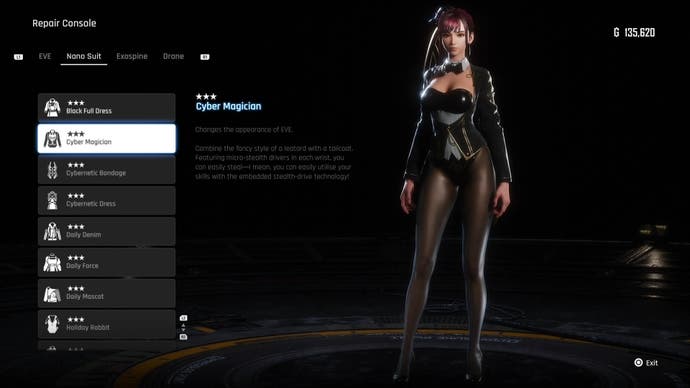 Menu view of Eve's Cyber Magician outfit in Stellar Blade.