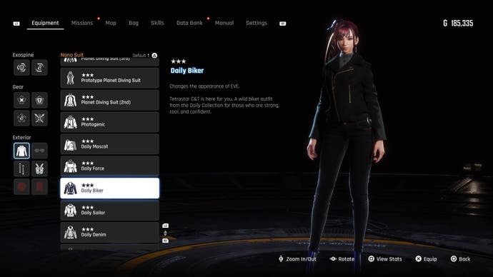 Menu view of Daily Biker outfit in Stellar Blade.