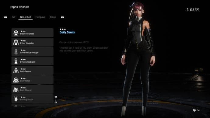 Menu view of Eve's Daily Denim outfit in Stellar Blade.