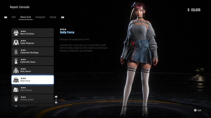 Menu view of Eve's Daily Force outfit in Stellar Blade.