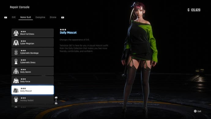 Menu view of Eve's Daily Mascot outfit in Stellar Blade.