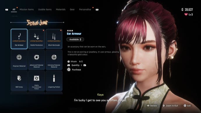 Menu view of Eve's Ear Armour earrings in Stellar Blade.