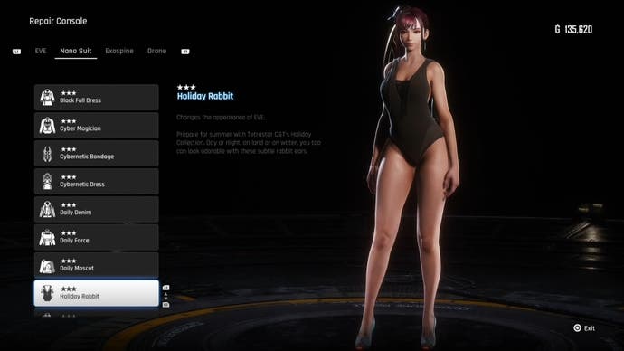 Menu view of Eve's Holiday Rabbit outfit in Stellar Blade.