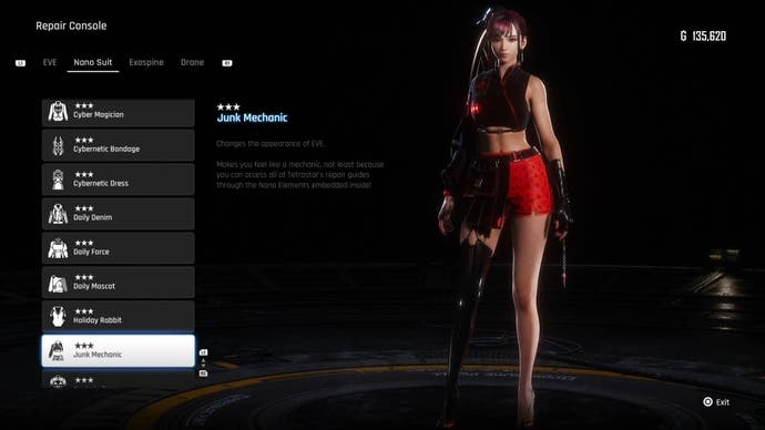 Menu view of Eve's Junk Mechanic outfit in Stellar Blade.