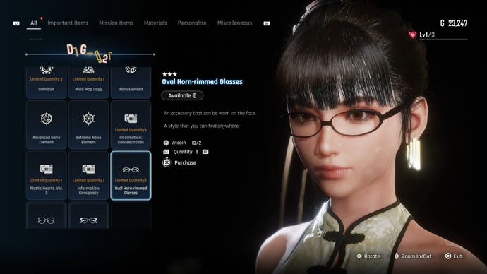 Menu view of Eve's Oval Horm Rimmed glasses in Stellar Blade.