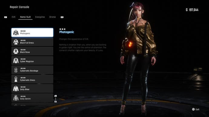 Menu view of Eve's Photgenic outfit in Stellar Blade.