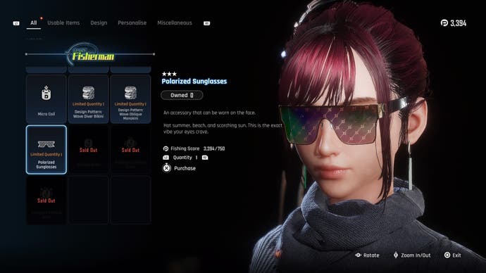 Eve wearing the Polarized Sunglasses on the menu of Stellar Blade.