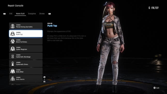 Menu view of Eve's Punk Top outfit in Stellar Blade.