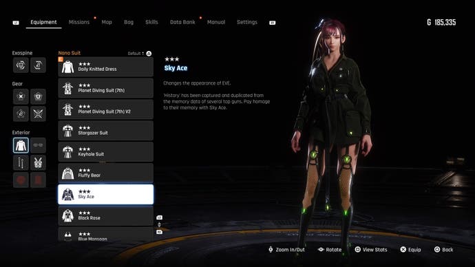 Menu view of Sky Ace outfit in Stellar Blade.