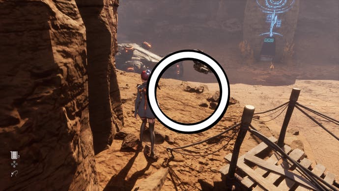 A white circle showing where to find The Crew Style outfit in Stellar Blade.