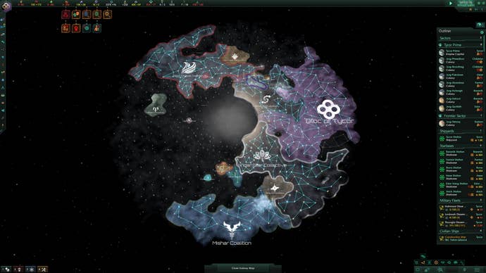A map of interplanetary territories in Stellaris