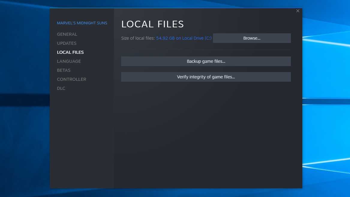 Step 1 of how to disable the 2K Launcher for Marvel’s Midnight Suns on Steam: Opening the game&rsquo;s local files folder.