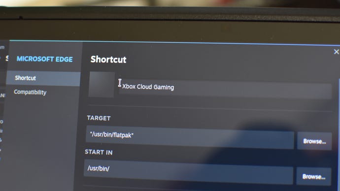 Step 11 of how to play Starfield on Game Pass with a Steam Deck: Optionally, rename Edge to "Xbox Cloud Gaming" in its Steam Properties menu.