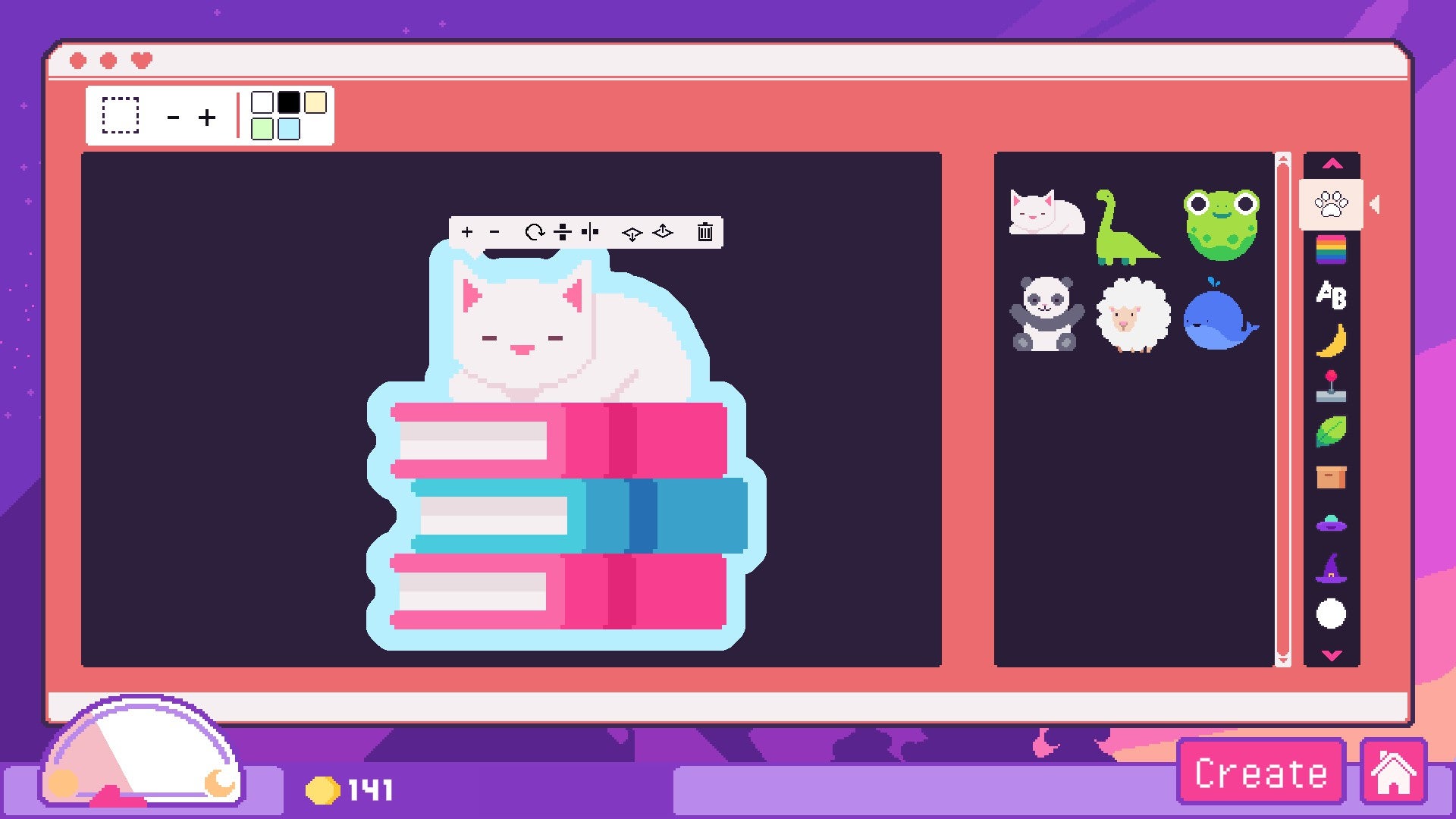 A sticker design of a cat is sat asleep on a pile of books in Sticky Business