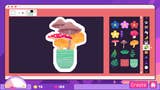 The sticker creator screen of Sticky Business, showing a sticker of some mushrooms, with a panel to the right with other elements that can be added to the sticker.
